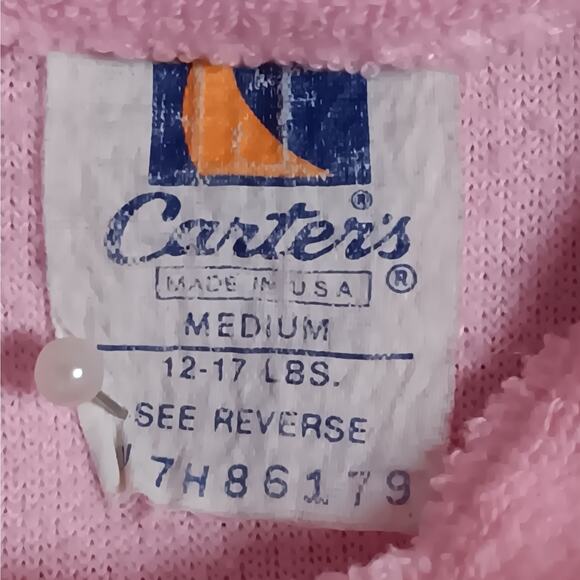 Vintage Carter's Made in USA Pajama One Piece Medium 12-17 LBS. Pastel Pink Snap - Picture 8 of 10